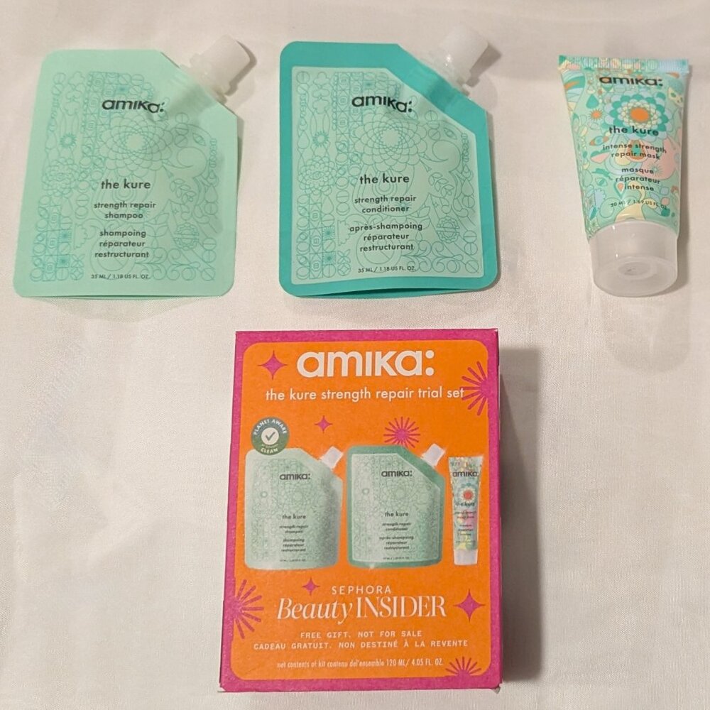 NWT Amika Hair The Kure Strength Repair Trial SET (Shampoo, Conditioner, Mask)